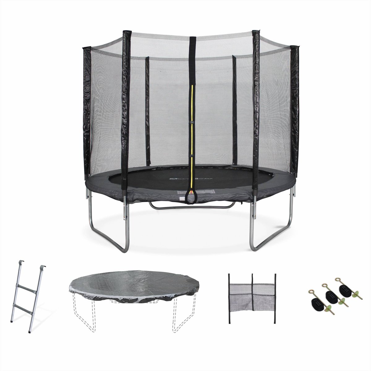 Trampoline Ø 250 cm, v veiligheidsnet, ladder, dekzeil, verankeringskit en opbergnet